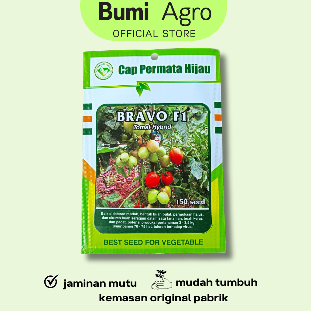 Benih Tomat Hibrida 150 Seed BRAVO F1 Produksi tinggi Ori Cap PERMATA HIJAU