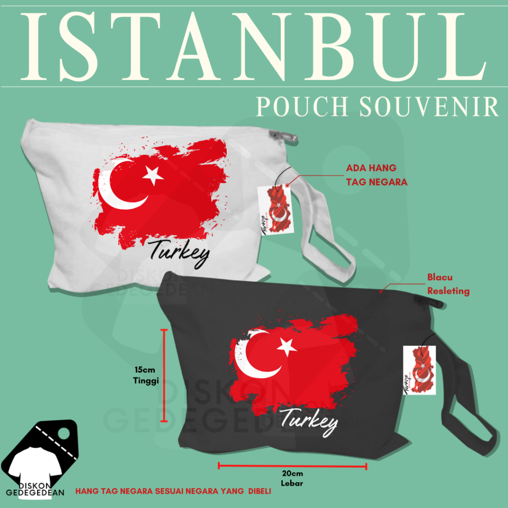 Diskongedegedean Pouch Souvenir Istanbul Turki Dompet Oleh Oleh Turkey Bahan Blacu dengan Resleting 