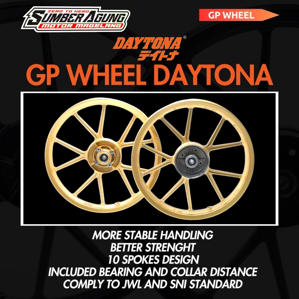 VELG DAYTONA GP Wheel Yamaha Jupiter Z 160/185 Ring 17 Hitam Gold jamin Original