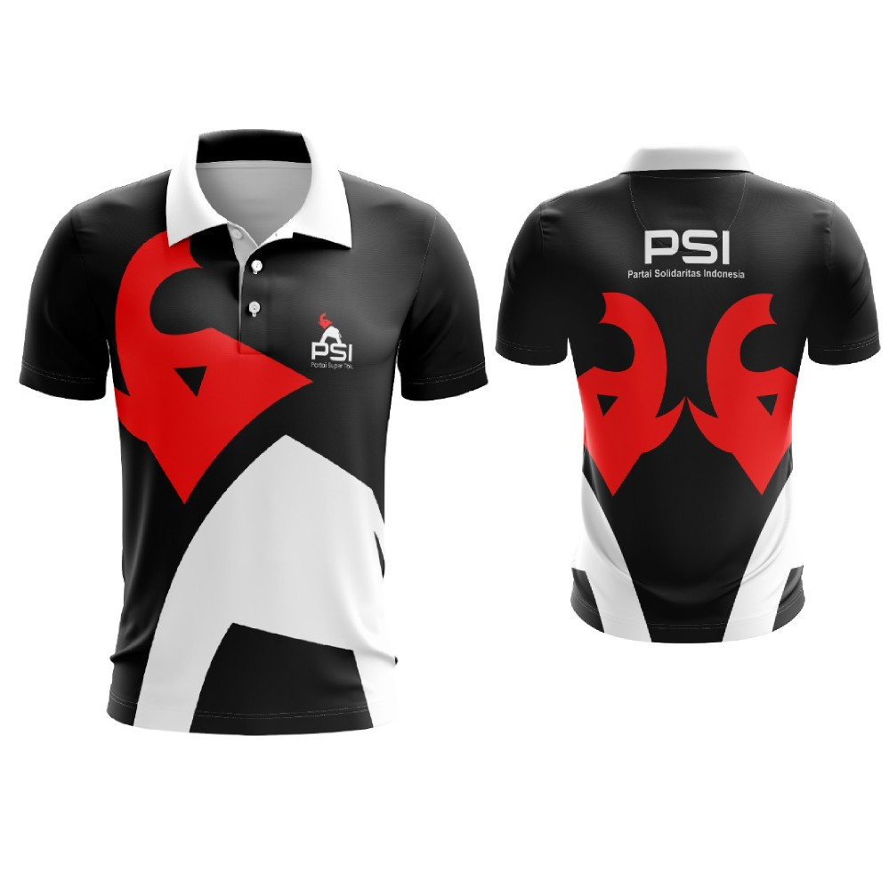 PSI - Kaos Polo PSI terbaru 2025 Partai Super Tbk New logo - Kaos Berkerah Polo PSI new art hitam