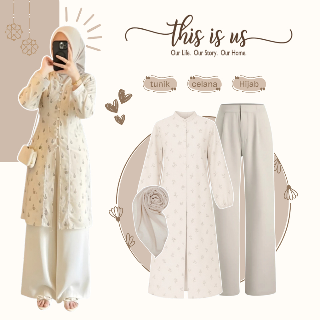 One Set Remaja Hijab | Sabila Slit Tunik + Celana Kulot + Jilbab | Setelan Wanita Kekinian - VW27N