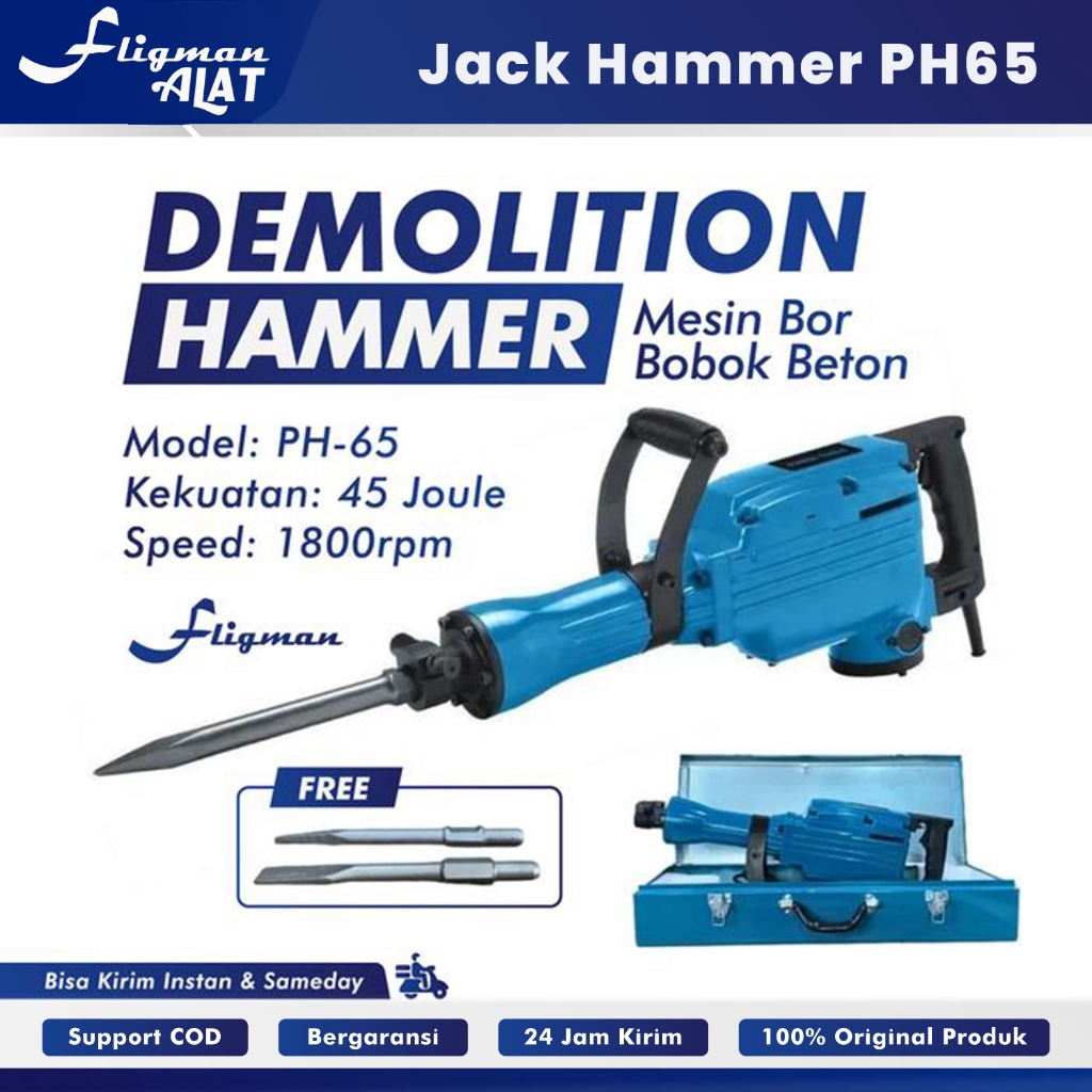 Mesin Bor Bobok Beton Jack Hammer Fligman PH-65A Demolition Hammer | Mesin Bobok Beton Listrik-Bobok
