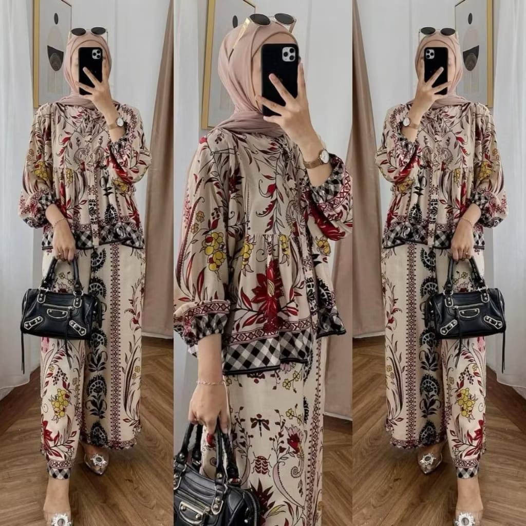 One Set Rayon Motif Lengan Balon