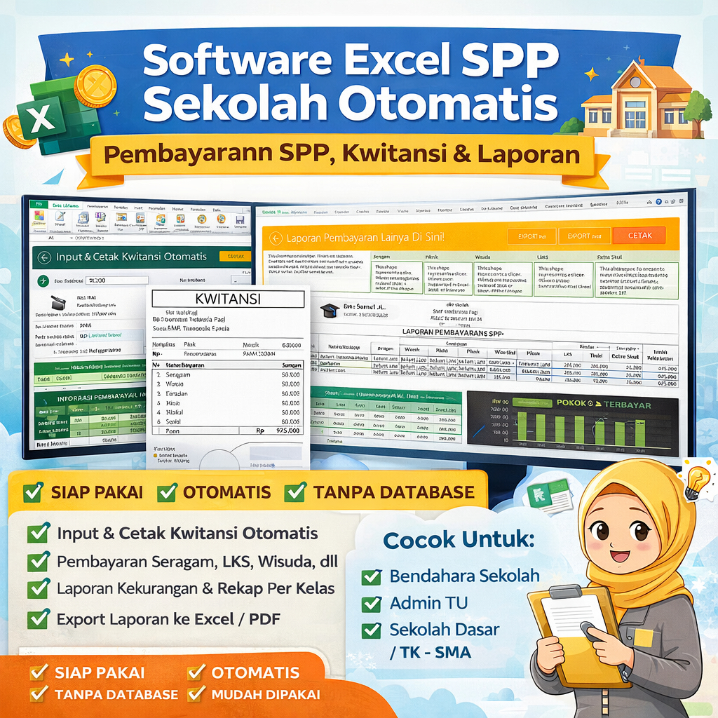 Software Excel SPP Sekolah Otomatis | Pembayaran SPP, Kwitansi & Laporan Lengkap
