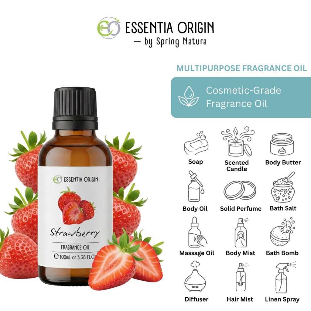 ESSENTIA ORIGIN - 100ml / 10ml Strawberry Fragrance Oil | Fragrance Oil Cosmetic Grade | Fragrance O