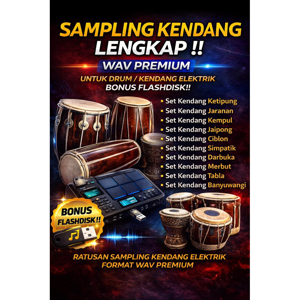 PROMO Sampling KENDANG Lengkap WAV Premium Gratis Flashdisk - Support Semua Drum Pad