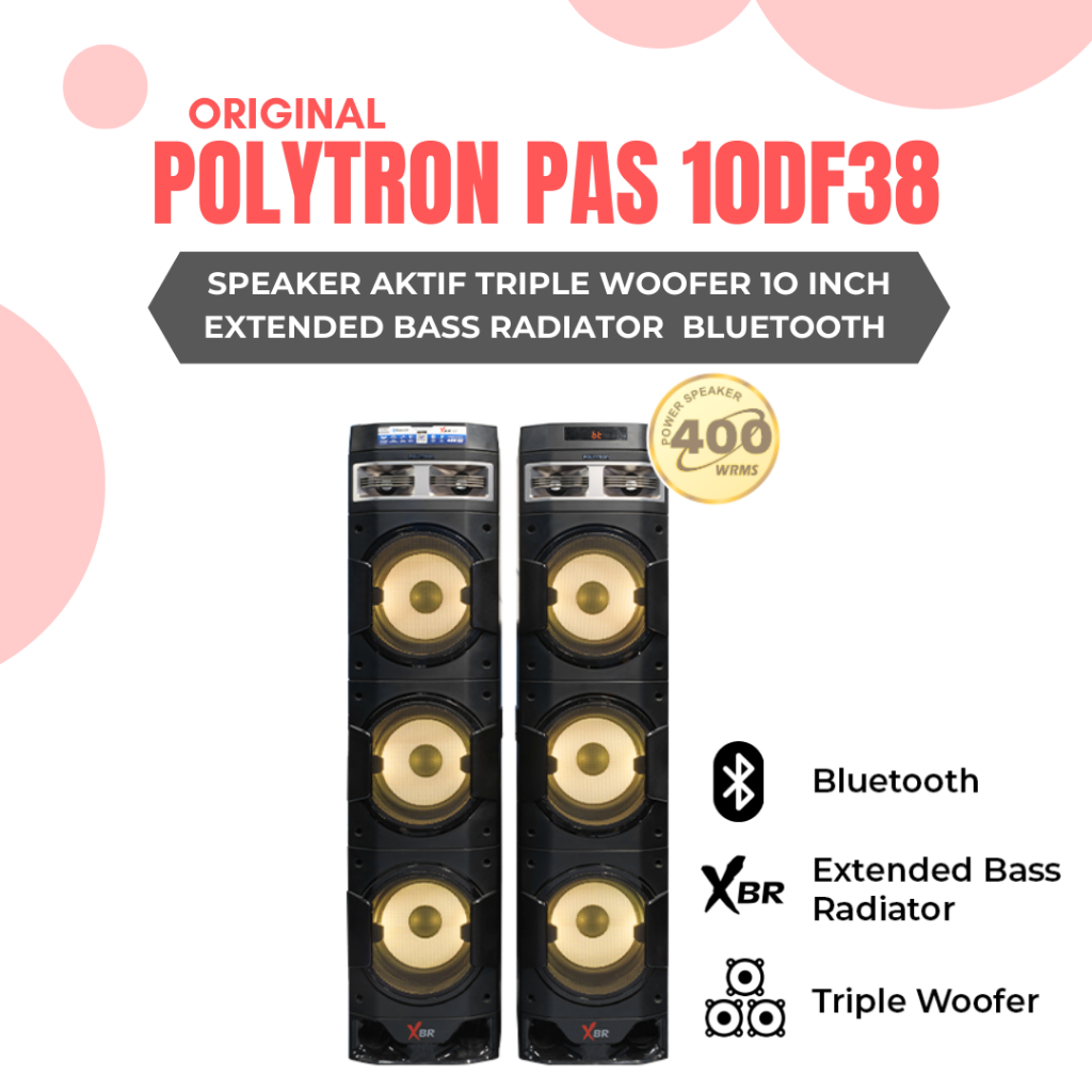 POLYTRON PAS 10DF38 Speaker Aktif Triple Woofer 10 Inch Super Bass Bluetooth Karaoke Audio Connect