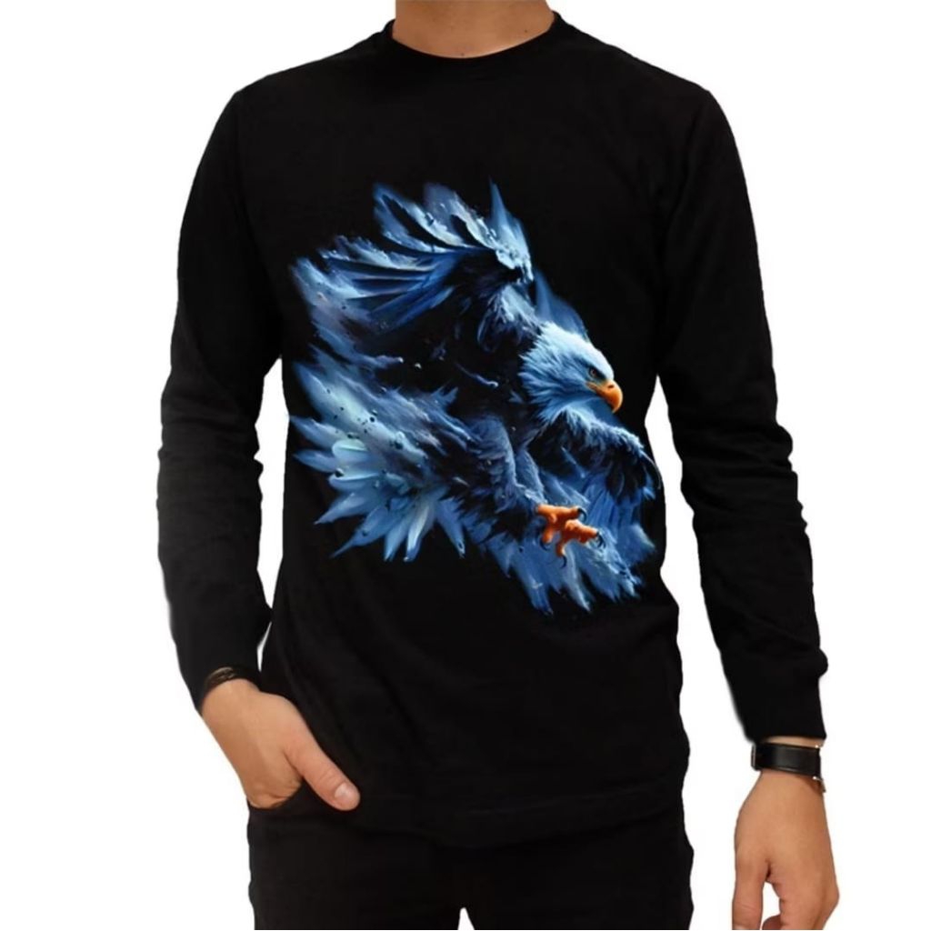 KAOS ELANG LENGAN PANJANG GAMBAR DEPAN MOTIF BIRU PUTIH