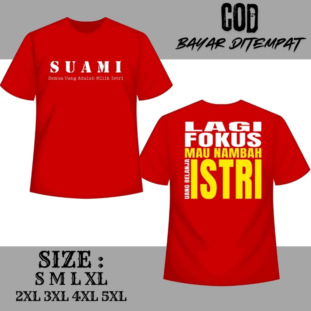 Promo Kaos Costume Suami Takut Istri bahan Cotton Combed Premium Pria Wanita Warna Merah