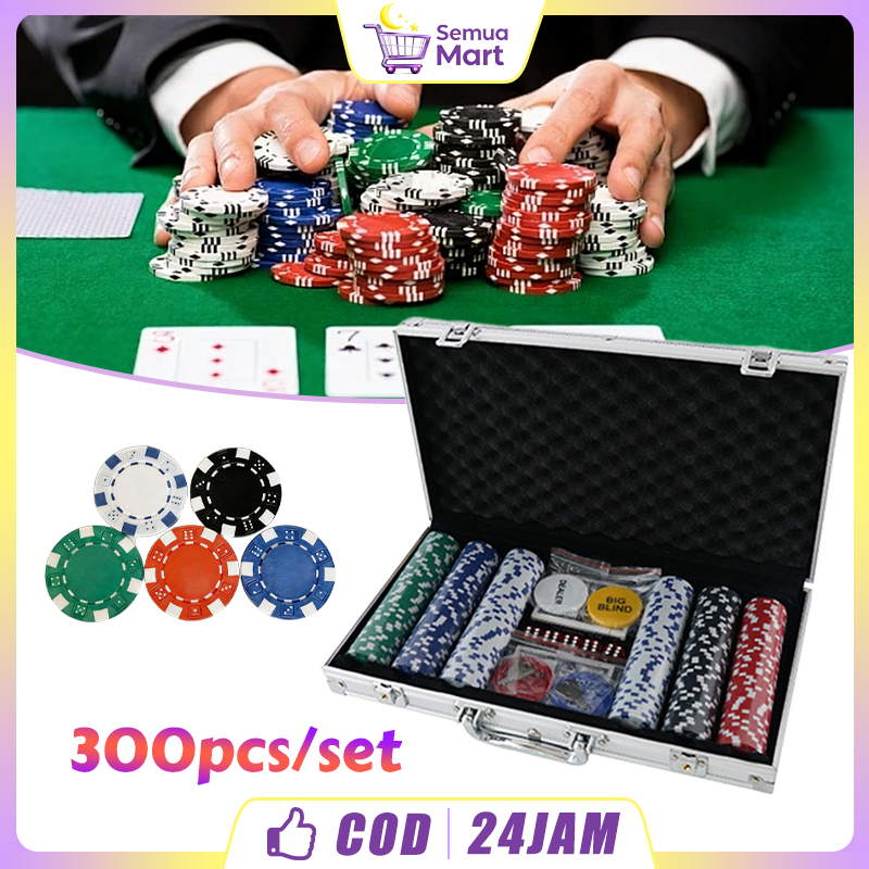 300 Pcs/Set Poker Chip Profesional Koin Kasino Polos Dengan Dadu Kartu Remi Koper Alumunium