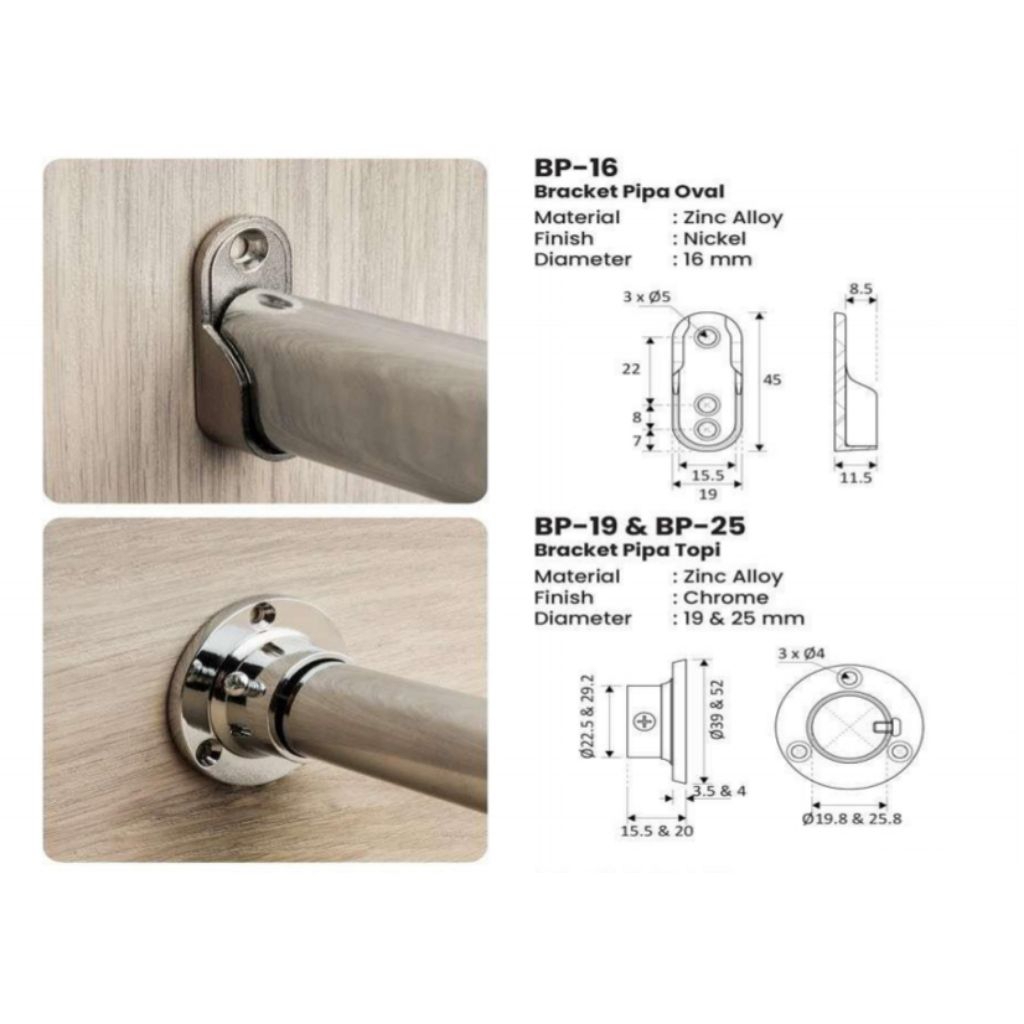 Bracket pipa oval/Bracket pipa topi