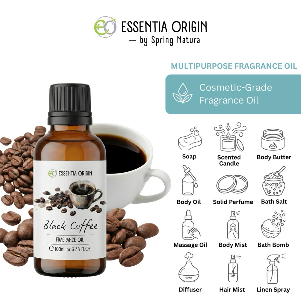 ESSENTIA ORIGIN - 100ml / 10ml Black Coffee Fragrance Oil | Fragrance Oil Cosmetic Grade | Fragrance