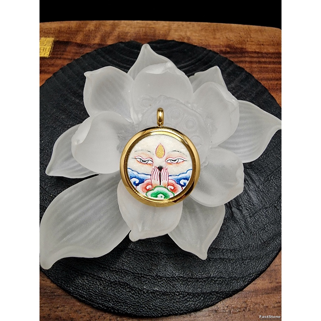 Liontin Lukisan ThangKa Handcraft Avalokitesvara 4 Arms Dewi KwanIm Blessed Tibet 25mm E2976