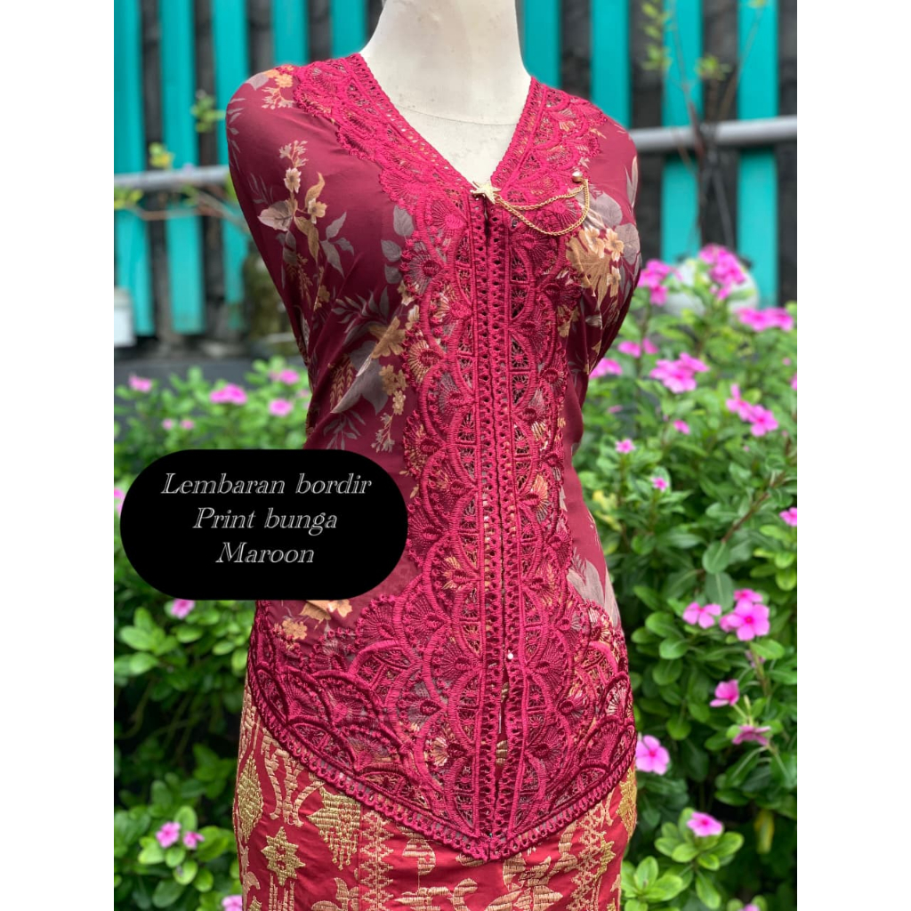 Kebaya Lembaran Kain Sifon Bordir  Print Bunga