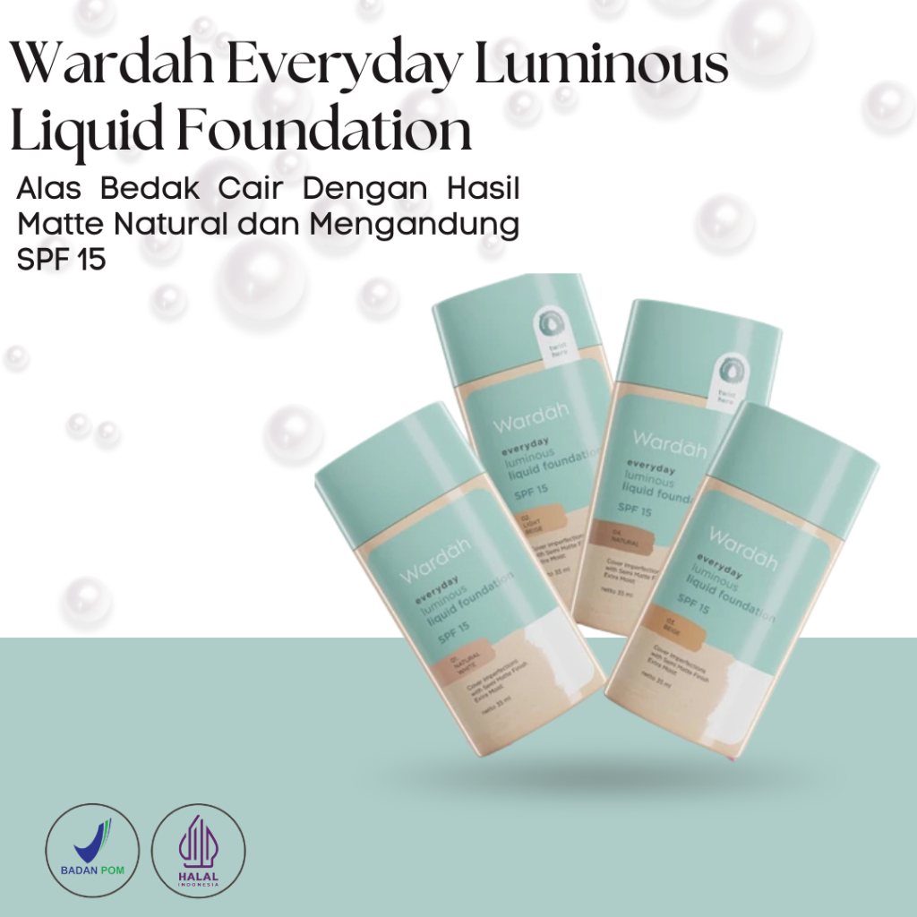 WARDAH Bedak Cair Foundation Tahan Lama Menutupi Noda Hitam Glowing Diwajah BPOM