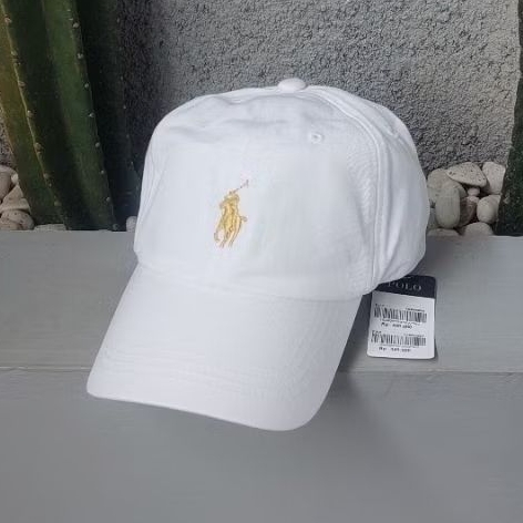 Topi Polo original warna putih logo gold BNWT