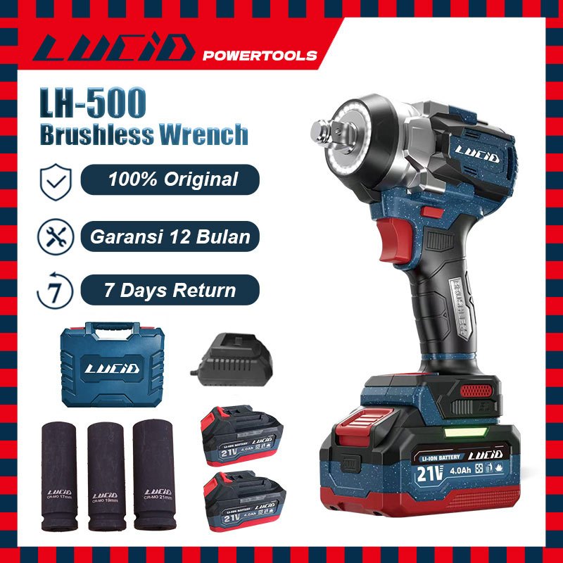 TERLARIS!! LUCID LH500 650N.M Brushless Impact Wrench 21V 4.0Ah Battery Cordless heavy duty