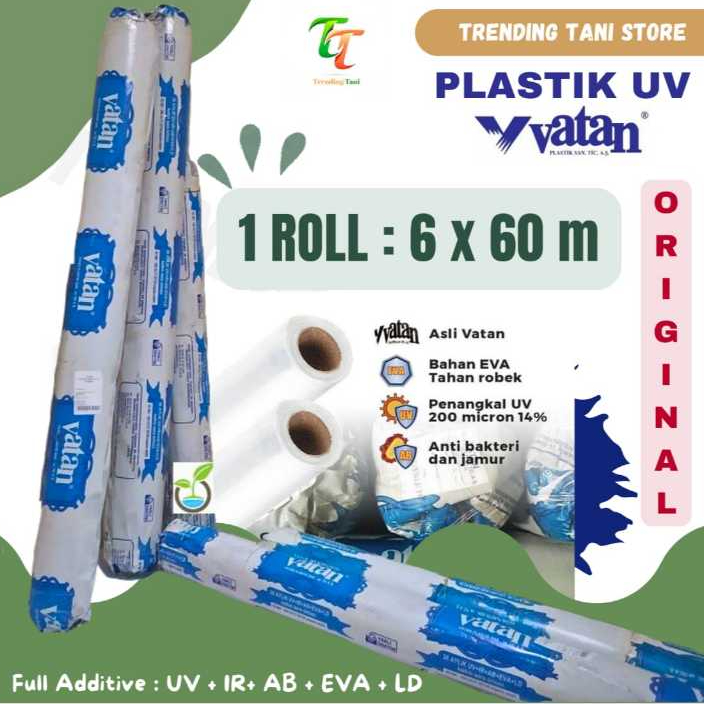 Plastik UV VATAN Turki Greenhouse Tebal 200 Mikron 14% Roll Lebar 6 Meter
