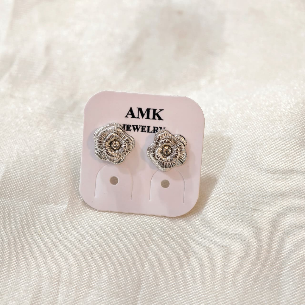 Anting Tusuk Silver Bunga Mawar Lapis Emas Premium 2821145