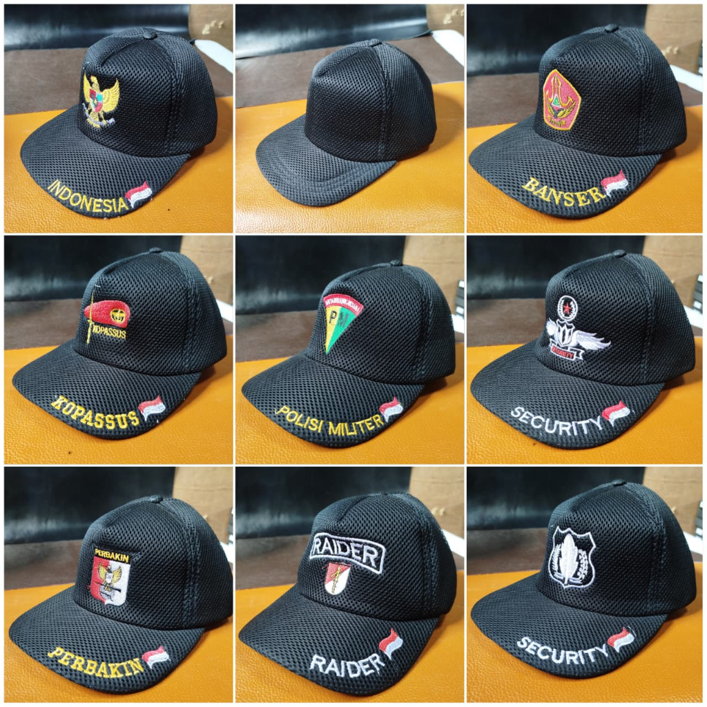 Topi Jaring Double Mess Warna Hitam Bordir Nkri Indonesia Garuda Security Satpam Raiders Sniper