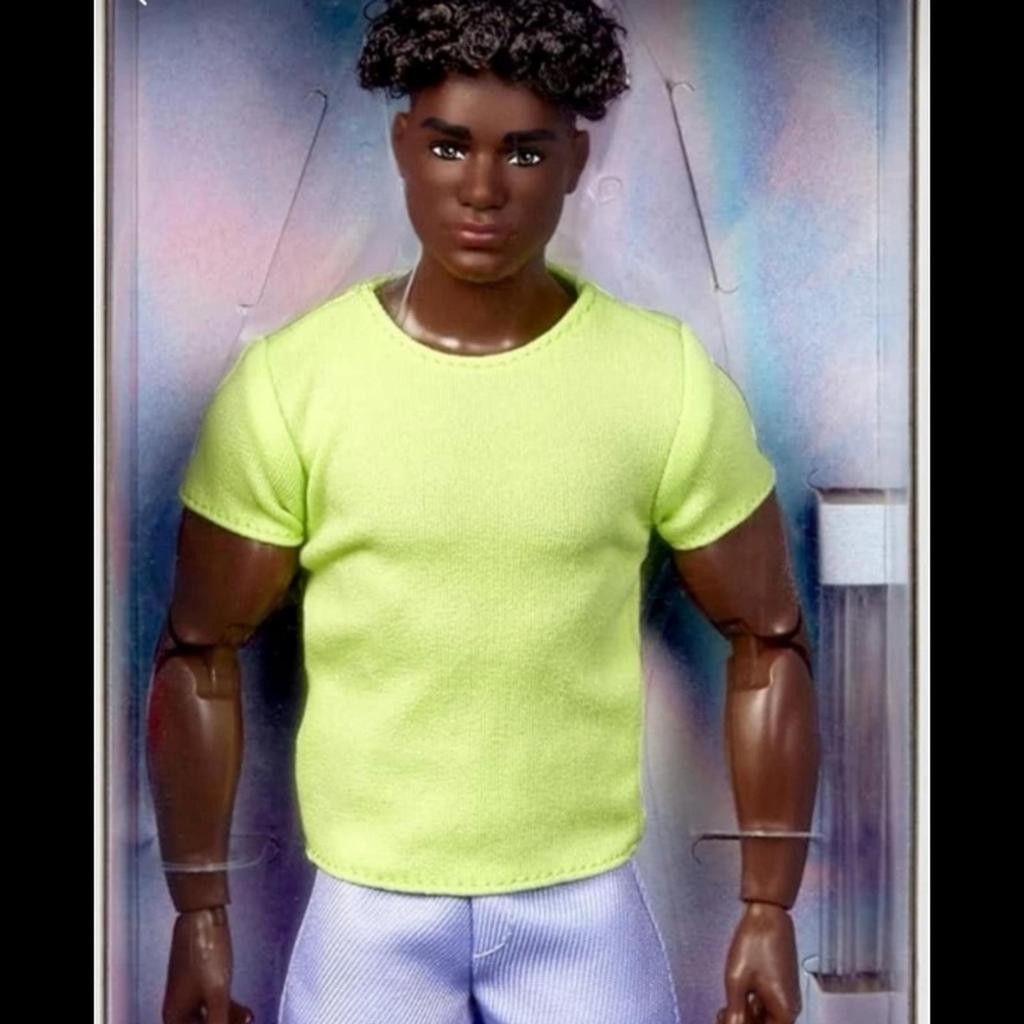 Barbie Looks Ken Doll Curly Black Hair Modern Fashion Green Pastel