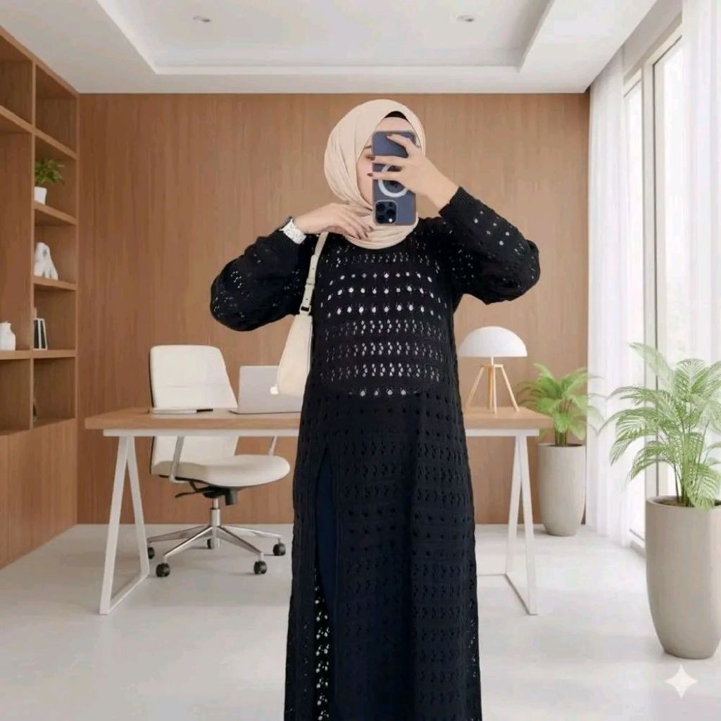 Yarra blouse Atasan tunik rajut wanita motif jaring