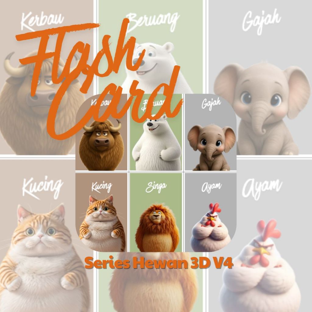 FLASH CARD HEWAN 3D VERSI 4 25 PCS ANIMAL KARTU BELAJAR ANAK FLASHCARD EDUKATIF MAINAN EDUKASI