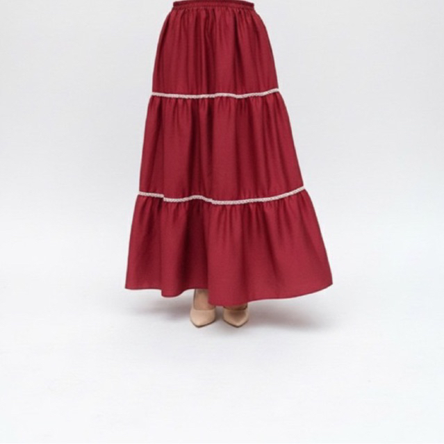 Rok Wanita Katun Susun rok renda | Rok Maxi Kekinian Remaja | Rok Susun 3 Tingkat