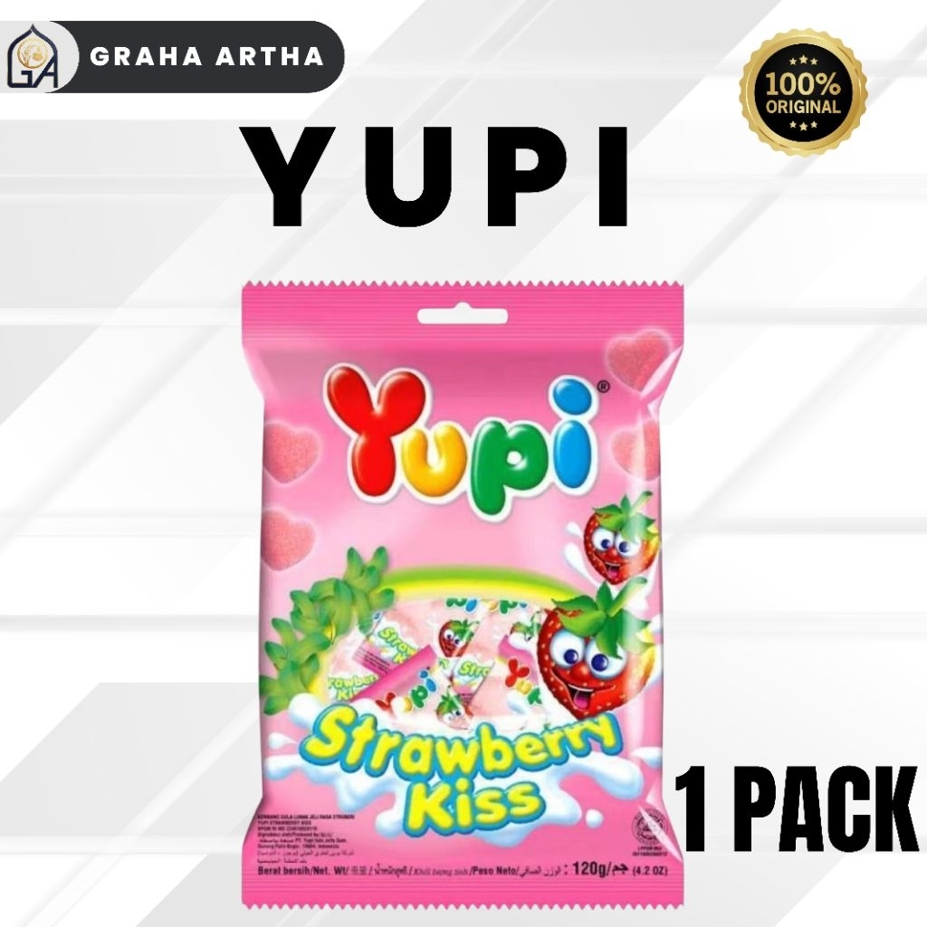 YUPI STRAWBERRY KISS 1 BUNGKUS| GUMMY CANDY YUPI | YUPI PERMEN/Permen Yupi Strawbery kids 120gr/YUPI