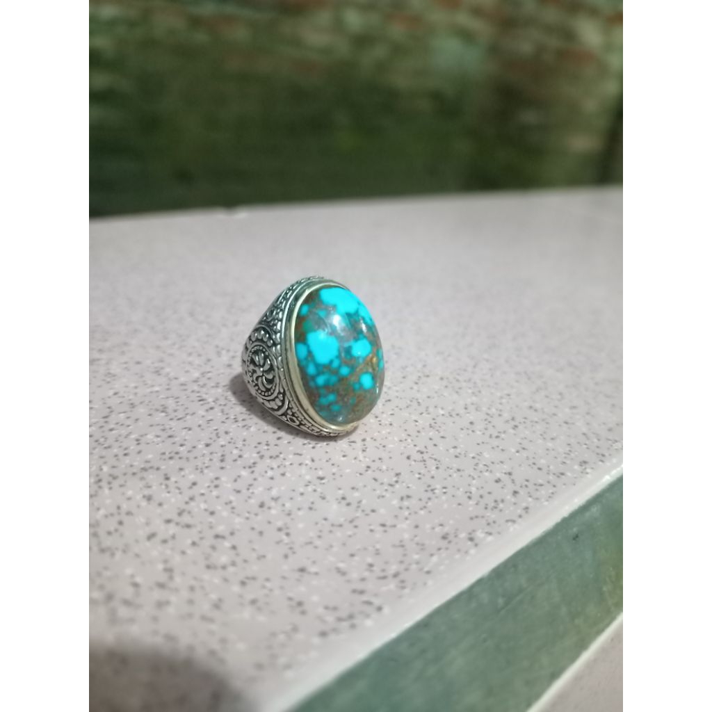 cincin cowok ring alpaka batu pirus persia gradasi tosca hijau