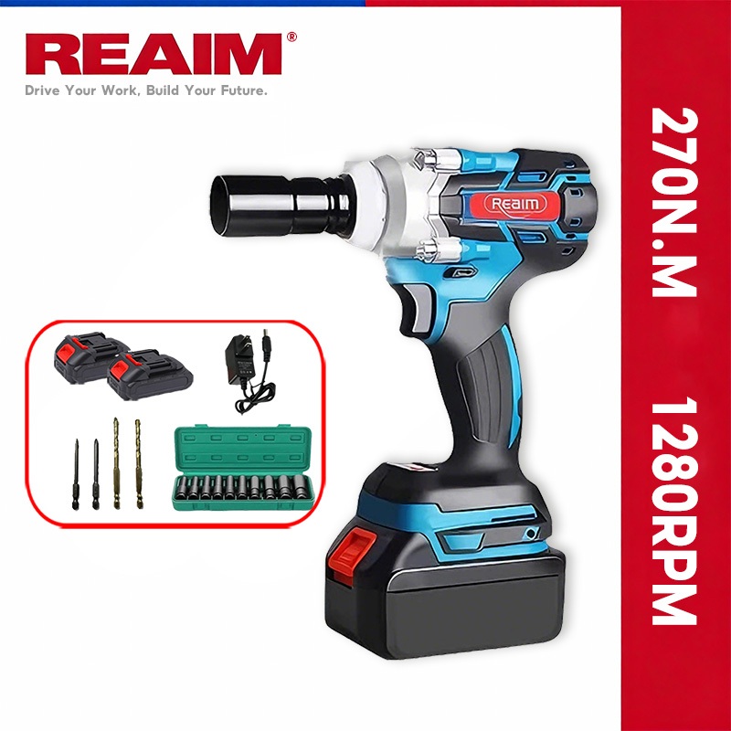 REAIM Bor Impact Baterai  Brushless 270N.M  Impact Wrench Untuk Baut Mobil