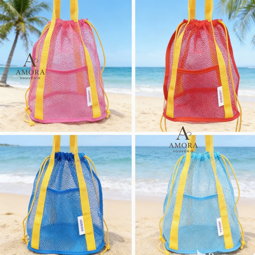 MESH BEACH SOUVENIR BAG ULANGTAHUN GOODIEBAG ULTAH Mesh Pouch Serut/Tas Jaring/Tas Serut laris murah