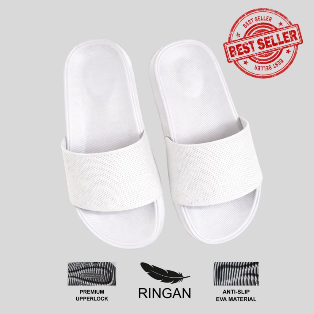 Sandal Slop Anti Licin | Sansal Slide Pria Wanita Terbaru - Putih Polos