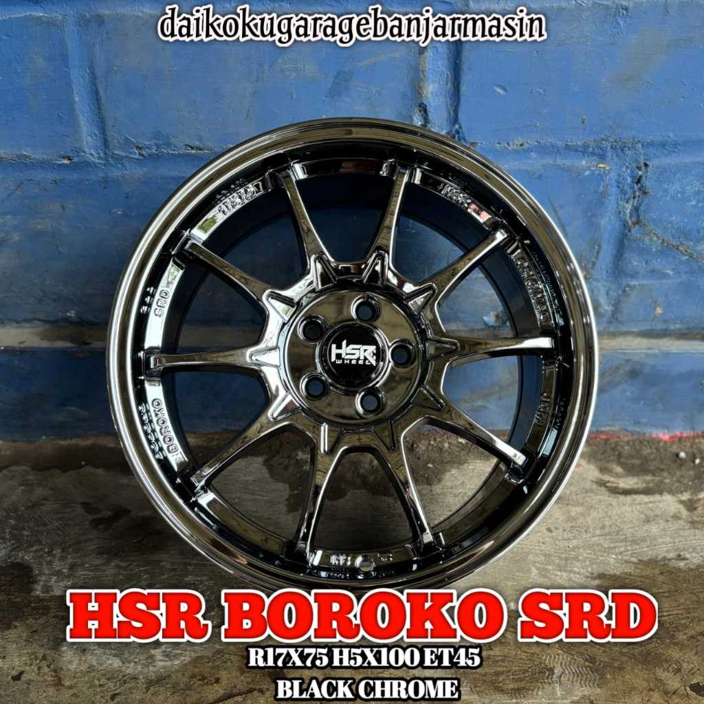 Velg Mobil Pelek Ring 17 Racing HSR BOROKO SRD Ring 17  Baut 5x100 Lebar 7,5 Black Chrome Ce28