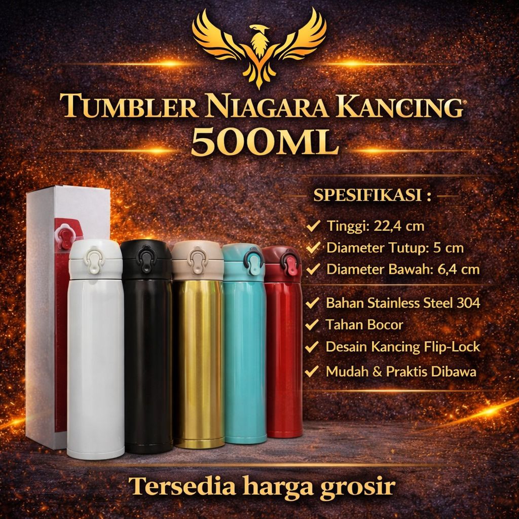 Tumbler Niagara 500ml Stainless Steel 304 | Tumbler Air Panas Dingin Anti Bocor Kancing Flip Lock | 