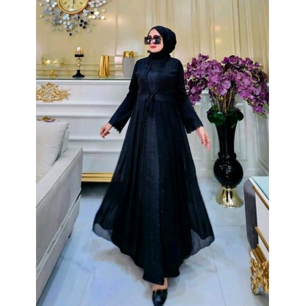 GAMIS ABAYA TURKEY FULL HITAM  JUMBO PUTRI SENADA