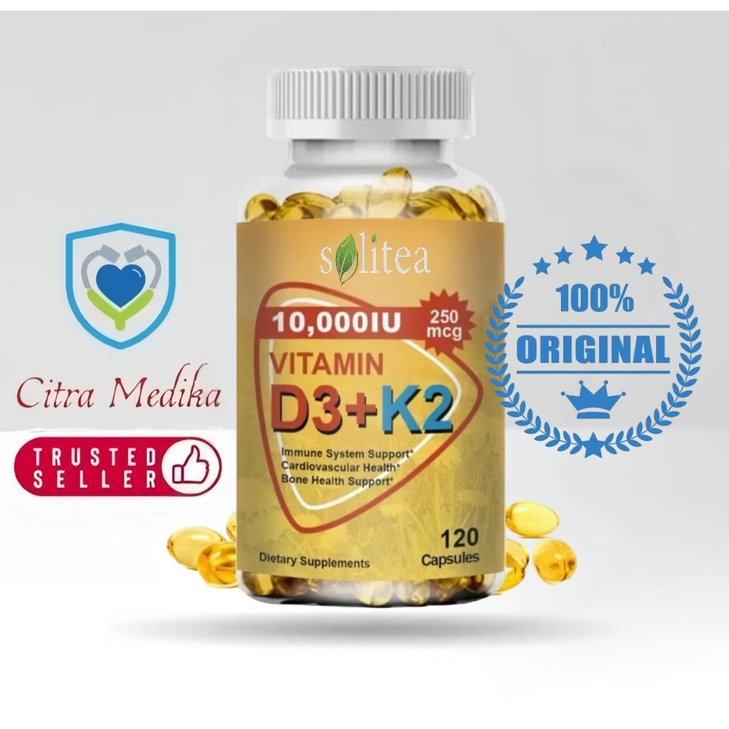 Terlaris New Vitamin D3 + K2 Kalsium Calsium Kesehatan Tulang Osteoporosis Lansia 120pcs D3 10,000 I