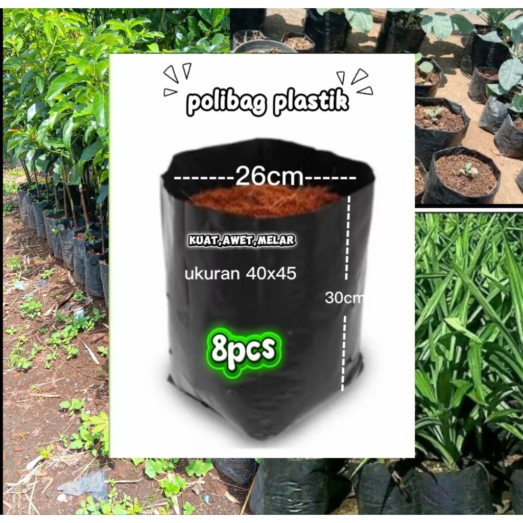 polibag plastik hitam 40x45 kuat,awet,melar isi 8pcs