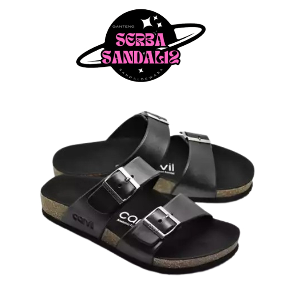 Sandal Pria Carvil Slop / Jepit Kulit Jahitan Double Terbaru