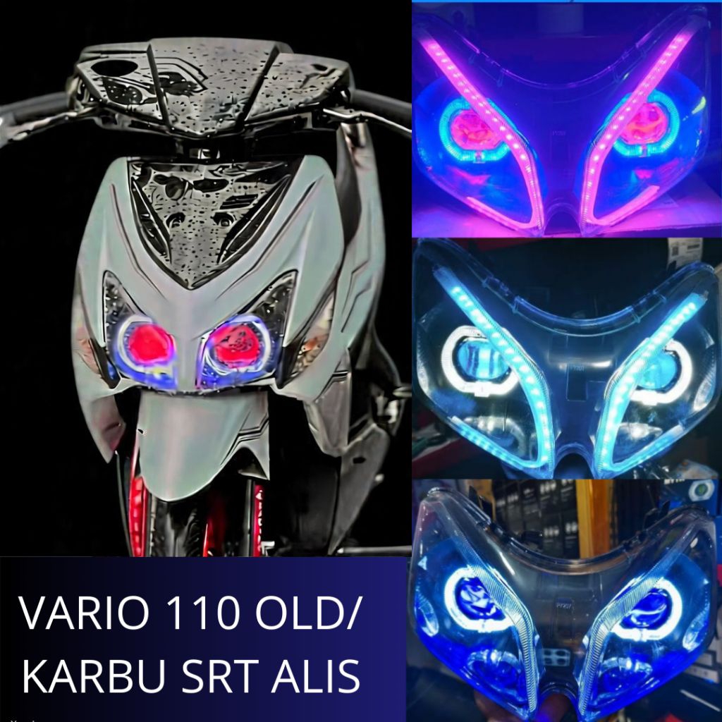 lampu depan vario 110 old/karbu set reflektor custom biled 2,5 inc dua lampu plus alis raning