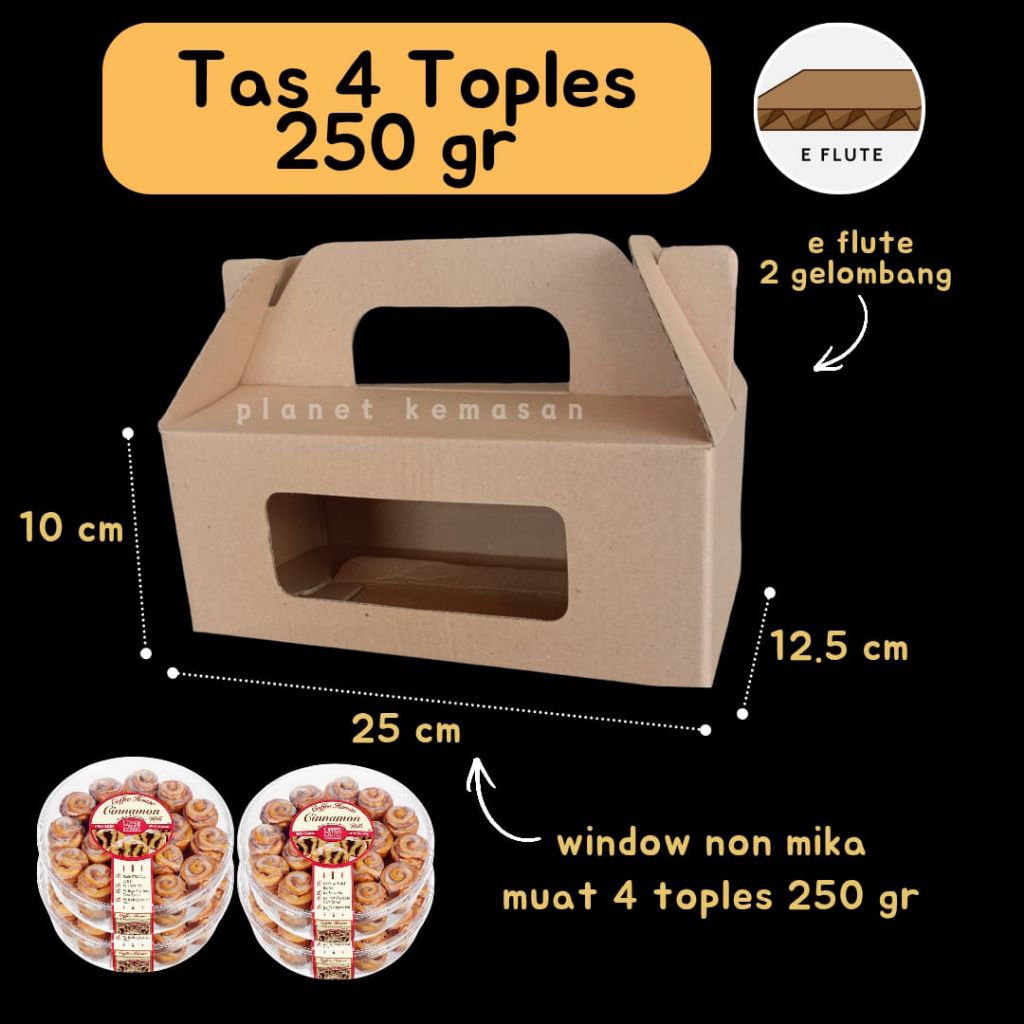 box e-flute gable box / box jinjing 26x13x10 cm muat 4 toples 250gr untuk box kue kering hampers / k