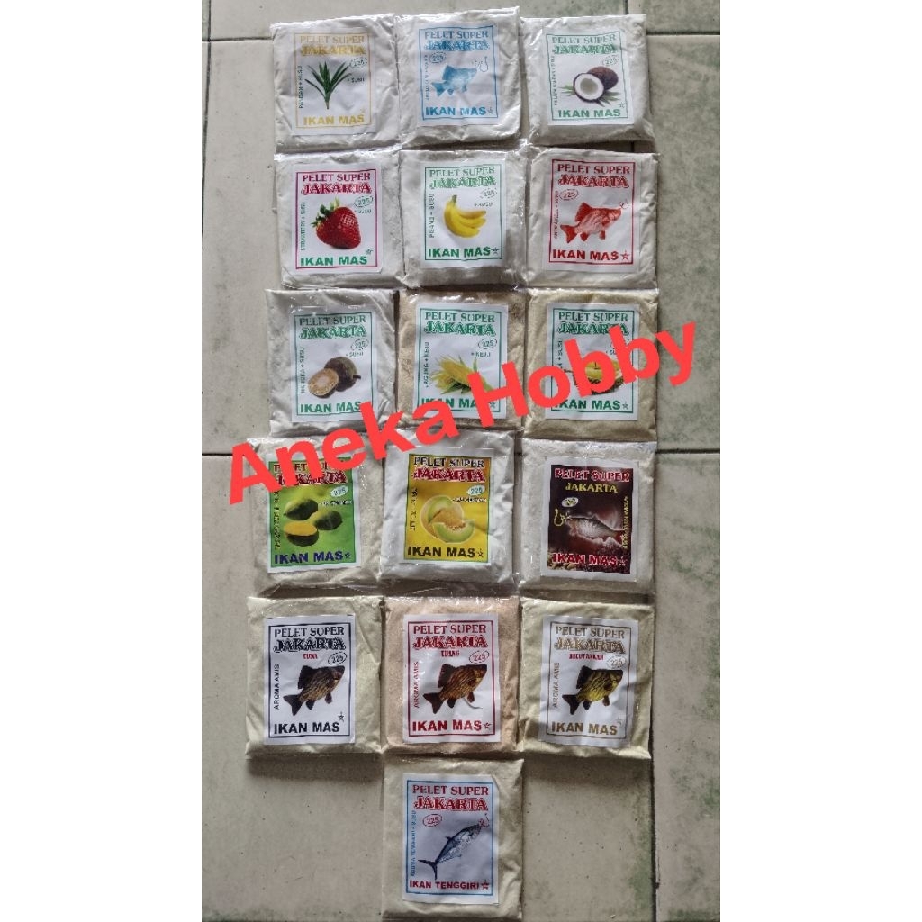 Umpan Jakarta 225 berbagai aroma 100 gramUmpan Pancing Pelet Super Jakarta 225