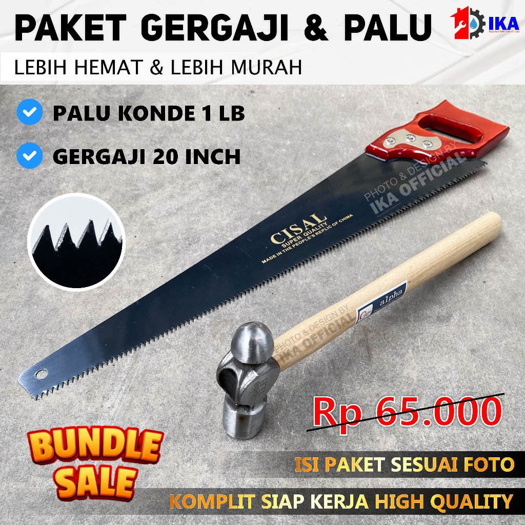 Paket HEMAT Gergaji Kayu 20 inch / Gergaji Tukang Palu Konde 1LB / HEMAT Paket 2 pcs Gergaji Kayu da