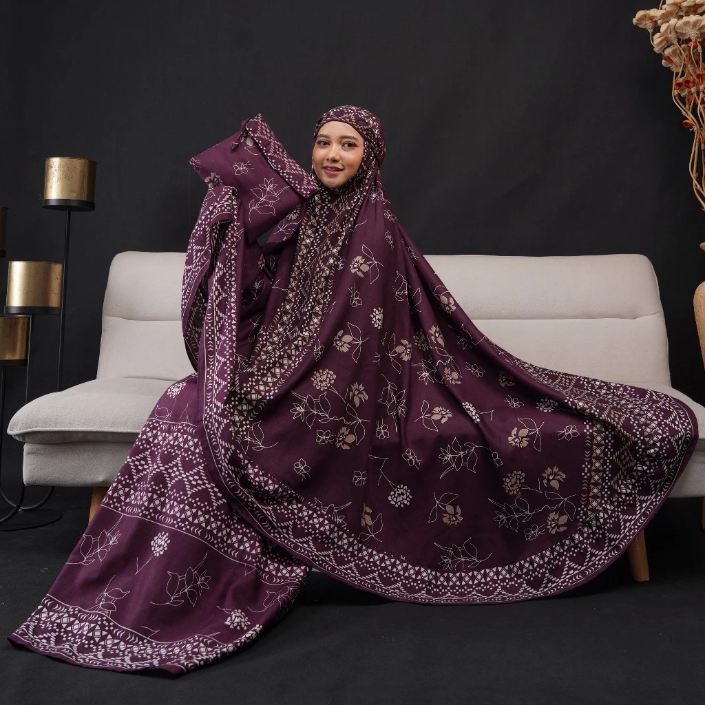 Mukena Jumbo Rempel Luna Rayon Motif Bunga Panjang Atasan Bawahan Wanita
