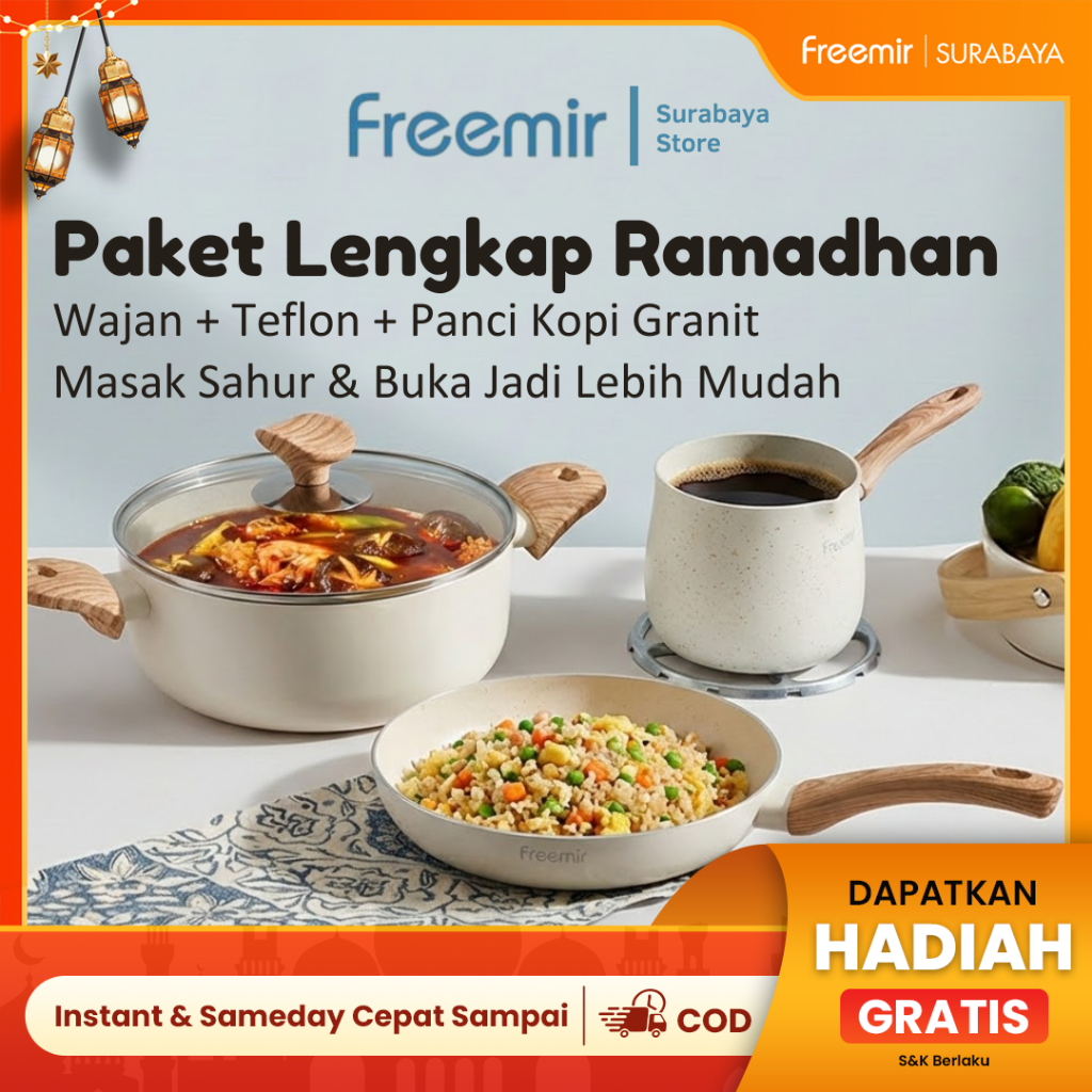 [Rekomendasi] freemir Set Hampers Ramadhan Wajan Panci Teflon Granit Anti Lengket Terlaris