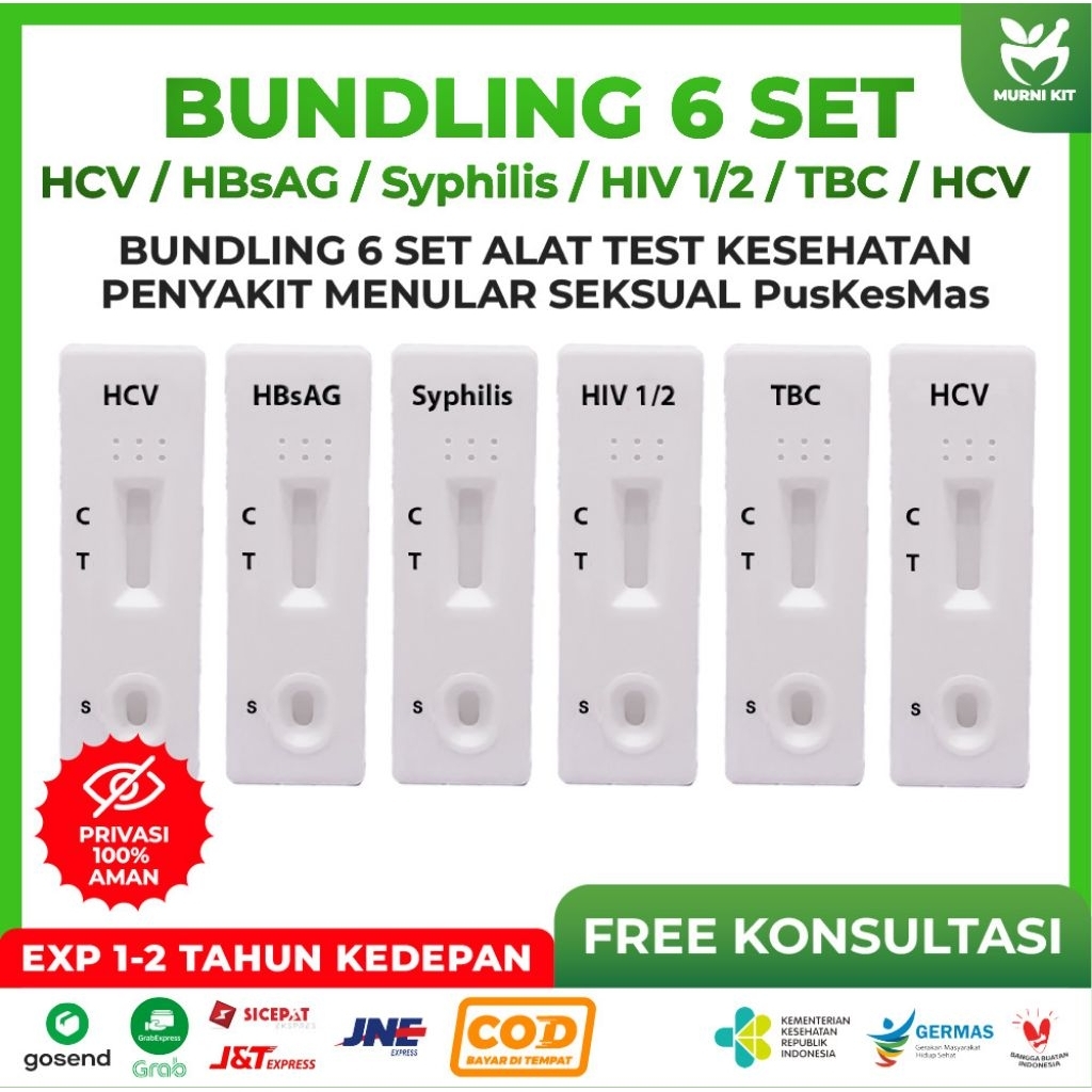 Bundling 6 Set Alat Test Mandiri HIV/AIDS Sifilis Hepatitis A,B,C TBC , Cocok untuk Pria dan Wanita,