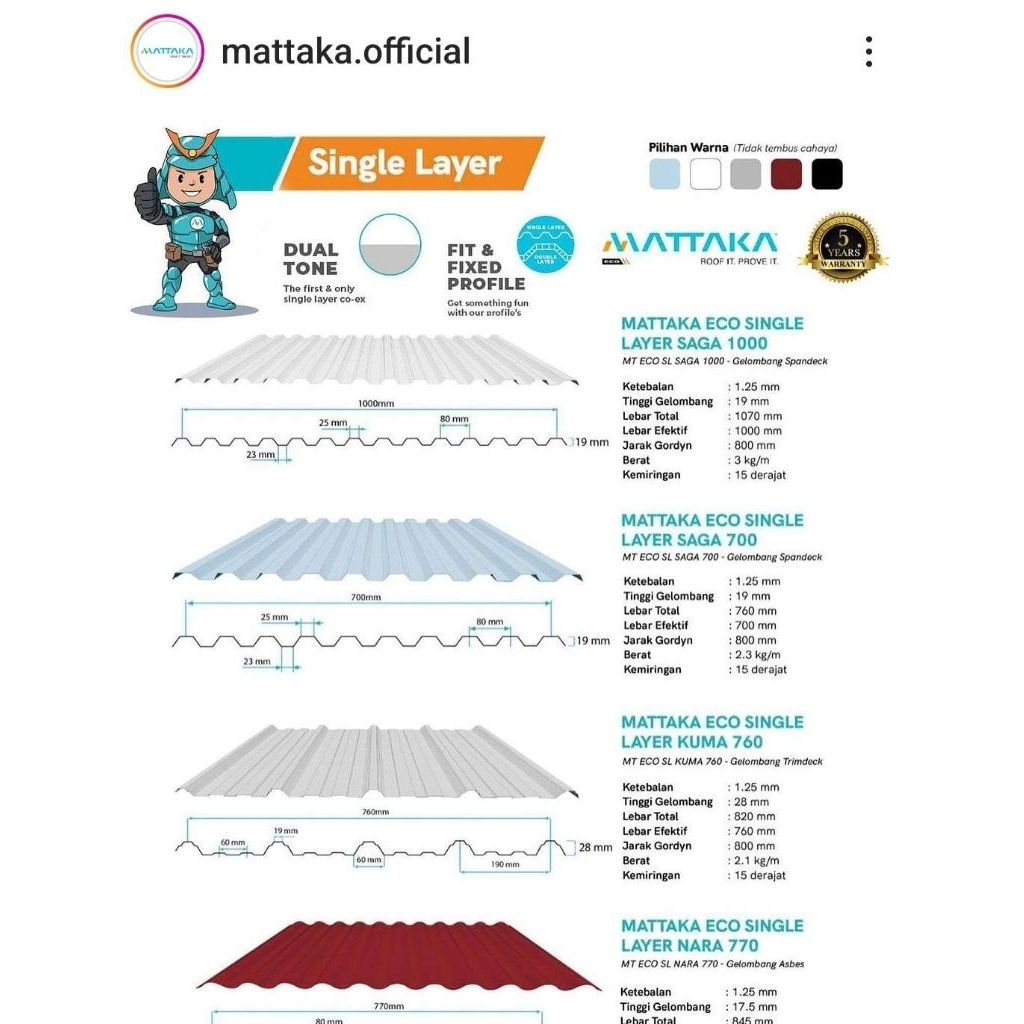 ATAP UPVC MATTAKA SINGLE LAYER