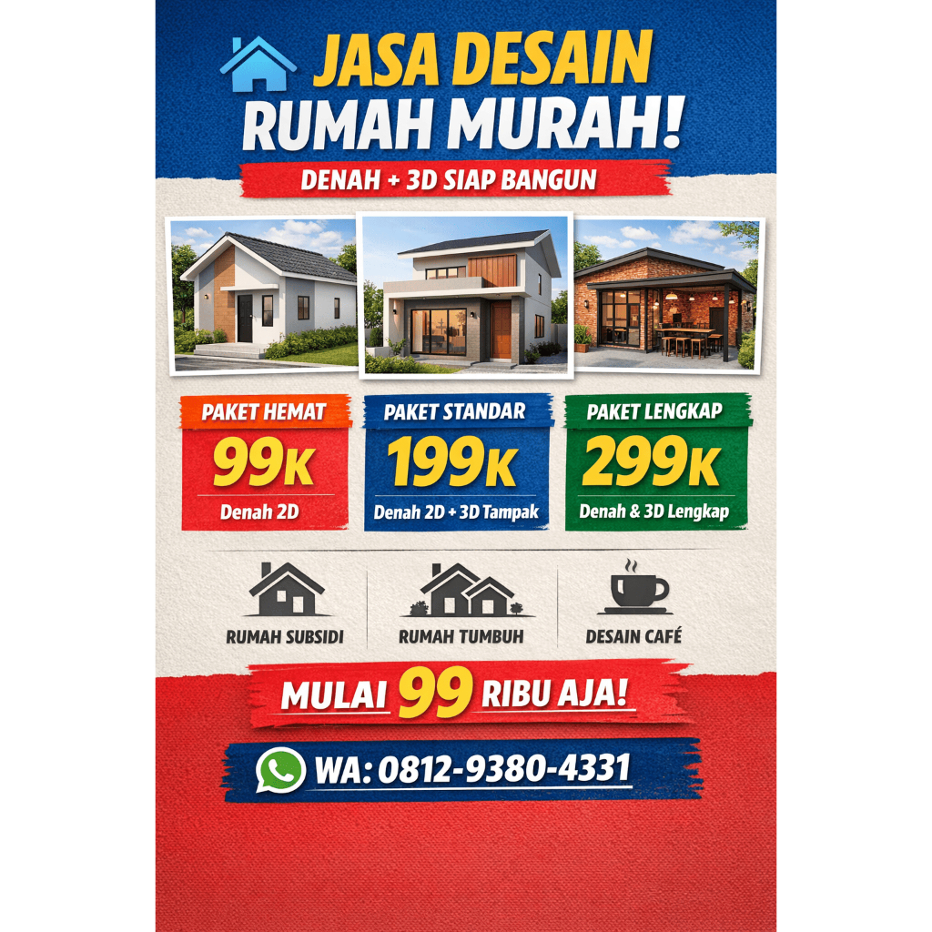 Desain Rumah Mulai 50RB 3D + Denah + Revisi | Cocok Rumah Subsidi & Minimalis