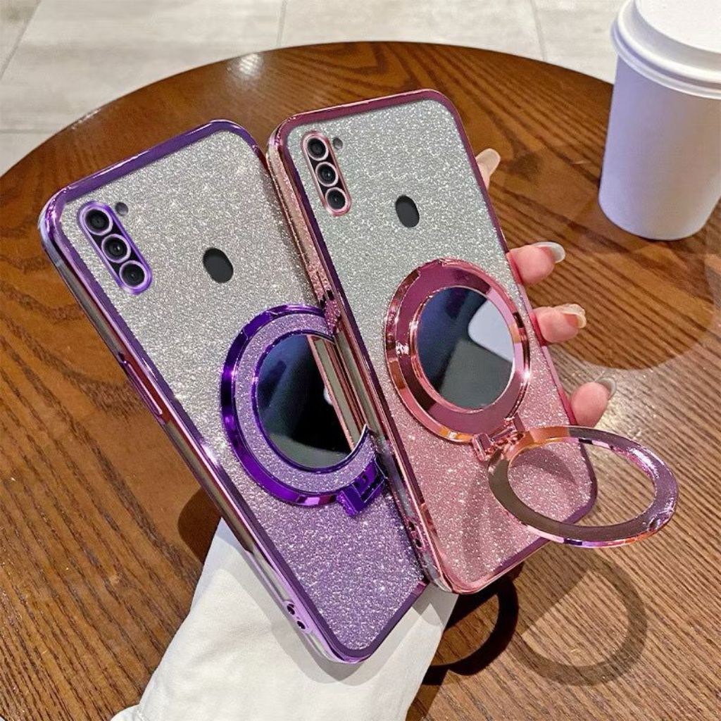 Case Samsung A11 / M11 Soft Case Ring Standing Glitter Mirror Magnetic Terbaru