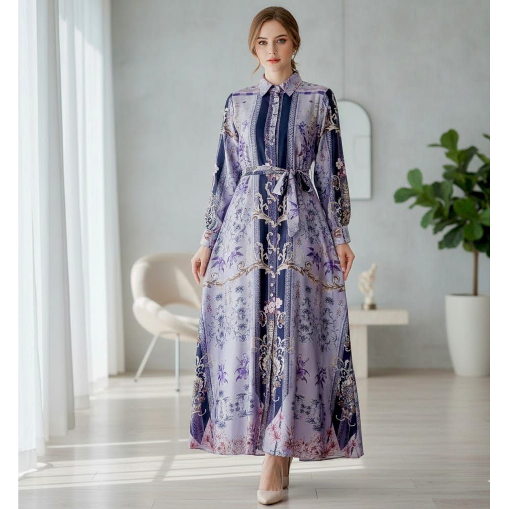 DELISA LD 110 DRESS KERAH RESLETING BUSUI LENGAN PANJANG ARMANI SILK
